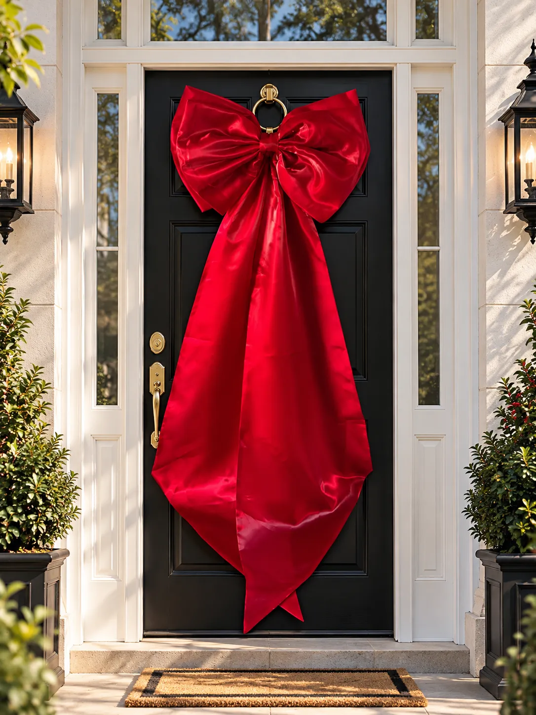 Oversized Red Satin Bow, Luxury Christmas Door Bow, Glossy Red Holiday – Soriell