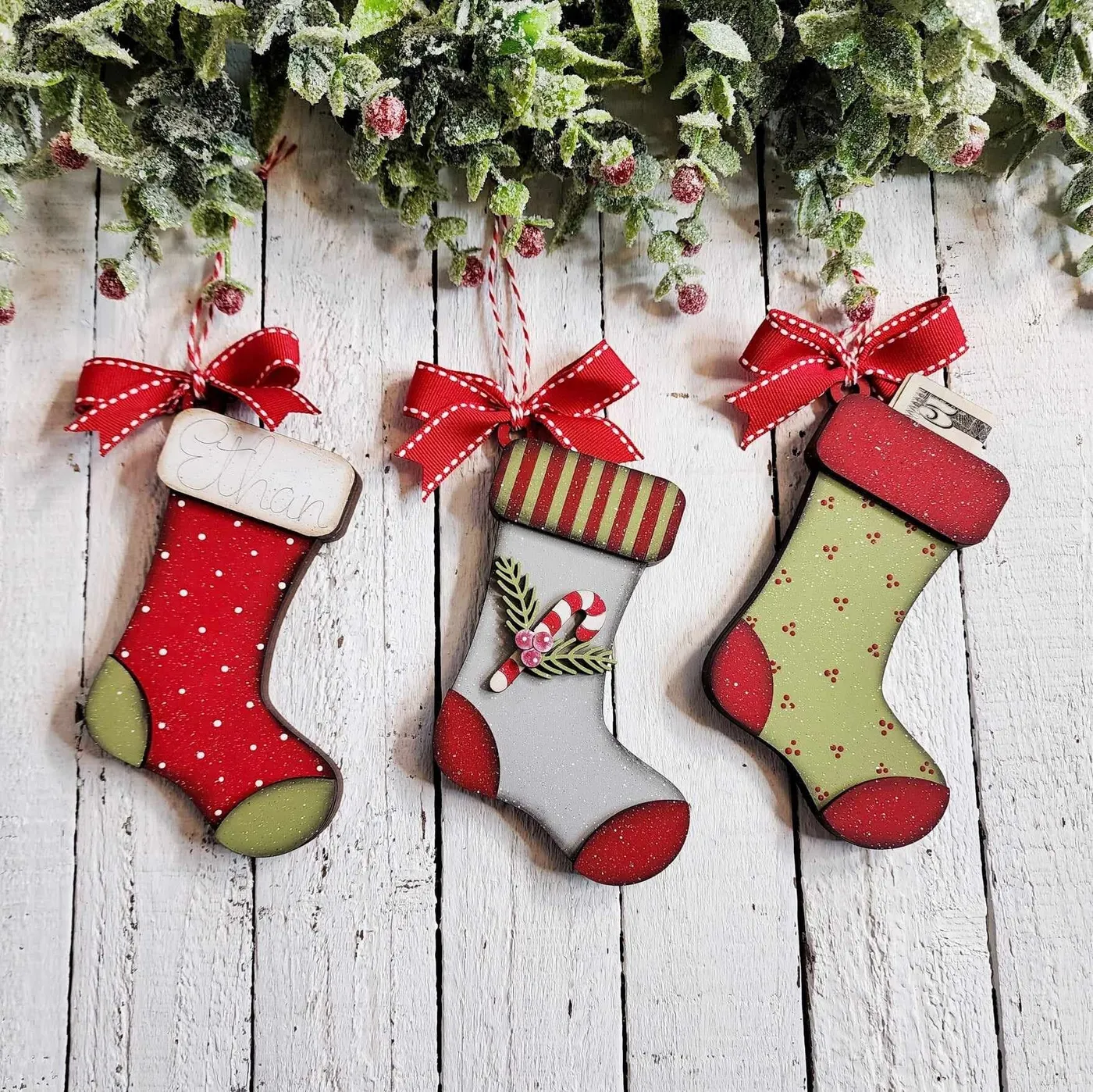 Painted Stocking Ornament Christmas-stocking-money-holder-ornament-07955 –  Little August Ranch