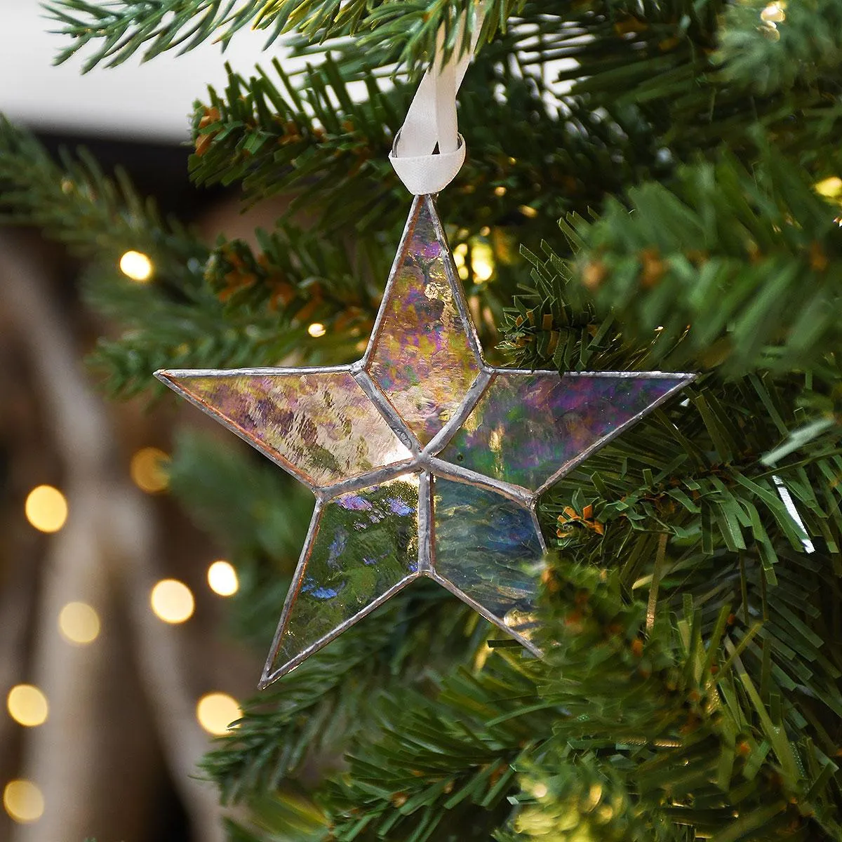 Peace & Hope Christmas Star Ornament, Stained Glass