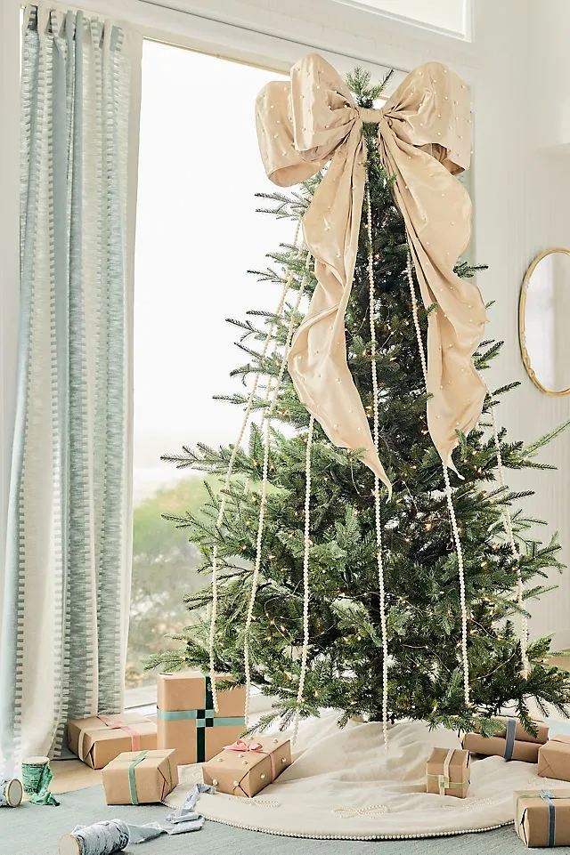 Pearled Satin Bow Tree Topper | AnthroHome