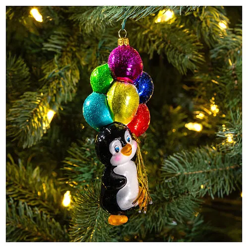 Penguin with balloons blown glass Christmas tree decoration | online sales on HOLYART.com
