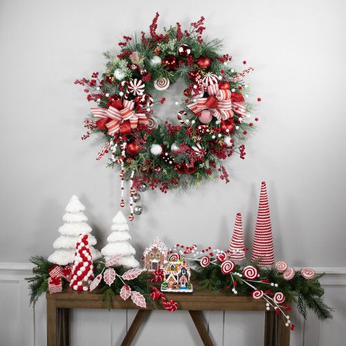 Peppermint Candy Artificial Pine Christmas Wreath - 42' - Unlit | Christmas