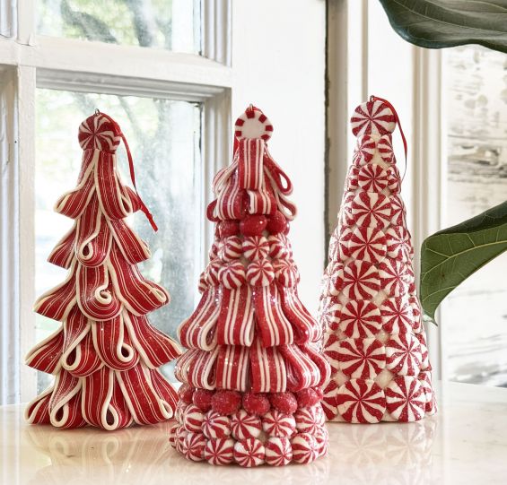 Peppermint Clay Dough Candy Tree Ornaments - Set of 3 - 6.5 Inch NEW 2025