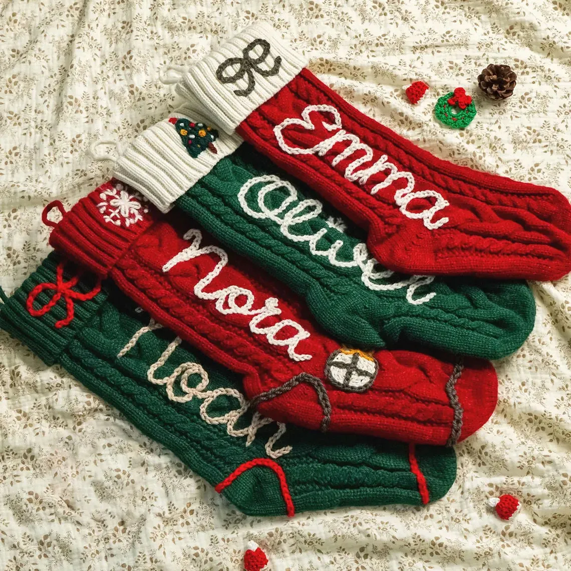 Perfect Gift for Family - Personalized Christmas Stockings - Custom Name  Knitted Stockings, Large 18” Embroidered Name Stocking,