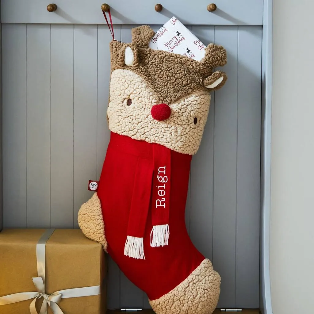 Personalised Large Red Reindeer Christmas Stocking By My 1st Years