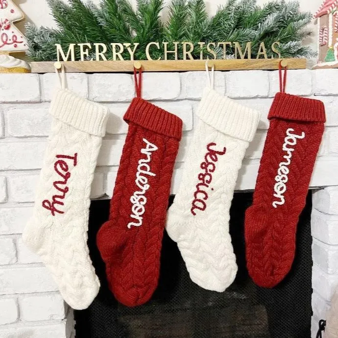 Personalized Christmas Stocking | Hand-Knitted | Wyld Bub Red