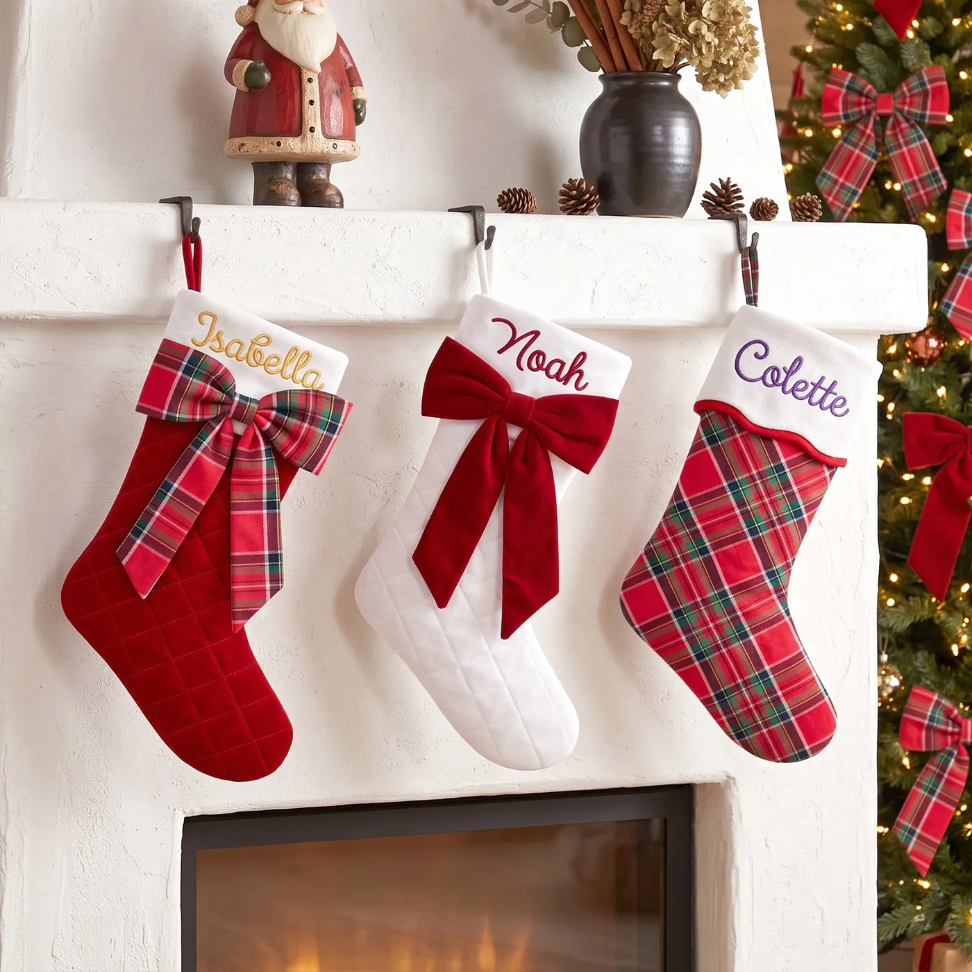 Personalized Plaid Christmas Stocking – Embroidered Name – KnittyBaby