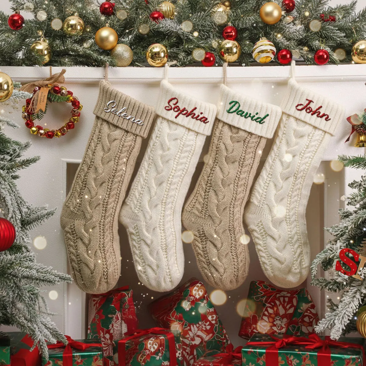 Personalized Set - Embroidered Christmas Stocking - Personalized Xmas  Stocking with Name - Christmas Decor ,Christmas Gift, Holiday Decor