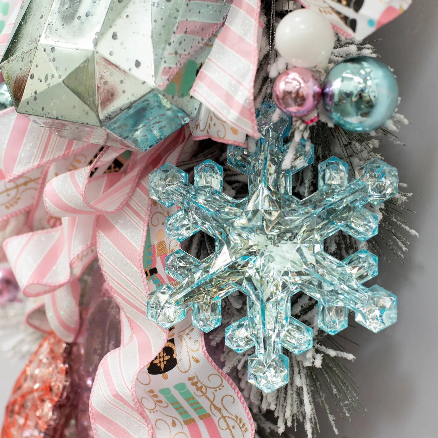Pink And Aqua Christmas Sustainable Decorations - Ornament 6' Jewel  Snowflake Gem Exquisite Blue