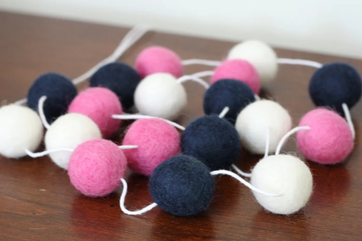 Pink and Navy Preppy Garland, Baby Shower Garland, Felt Ball Garland, Girls Pom Pom Garland, Nursery Decor
