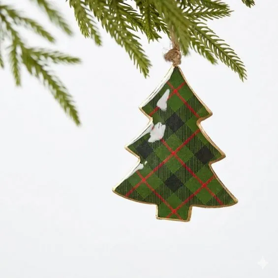 Plaid Tree Ornament 4.25 Inch Made of Iron - New 2025 - Melrose