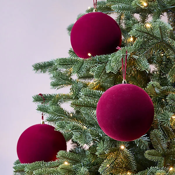 Plastic Flocked Round Christmas bauble set, Pack of 3 (D) 150mm - Red