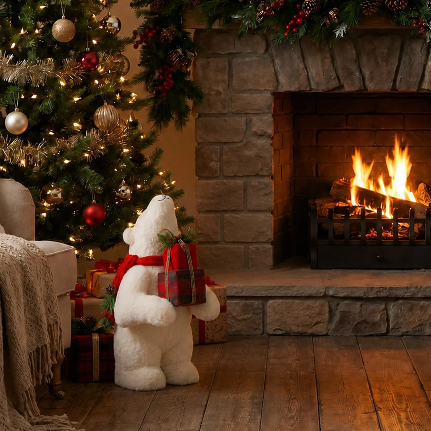 Plush Polar Bear Holding Gift Boxes White 18' | eFavormart