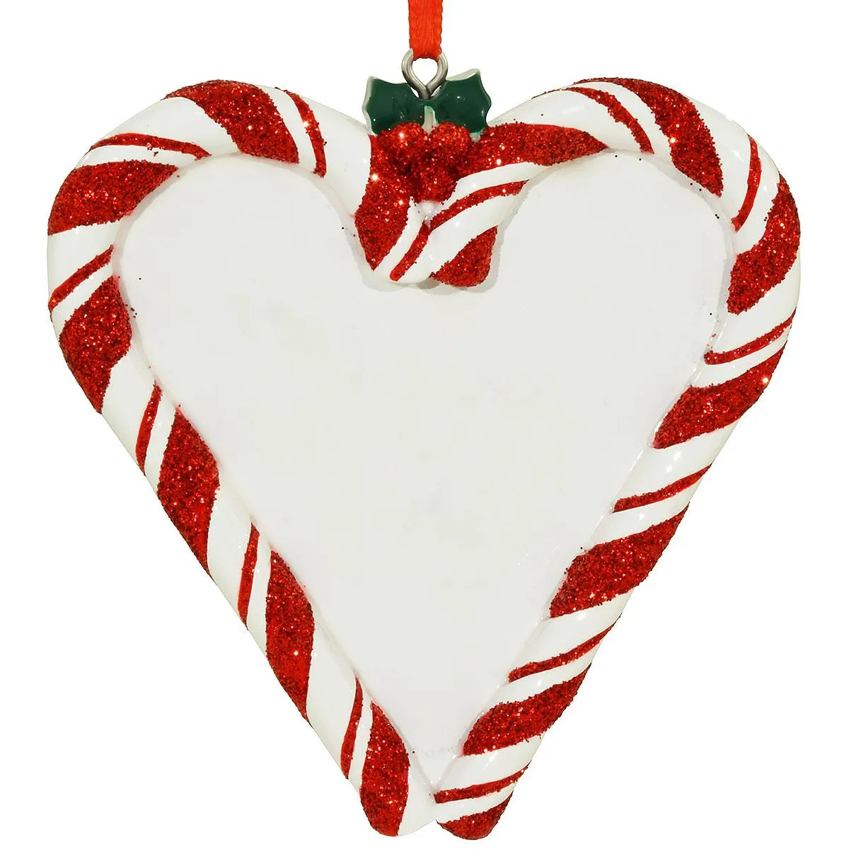 Polarx 3.25 In Candy Cane Heart Christmas Tree Ornament , Wreath Glitter Stripes (1PC)