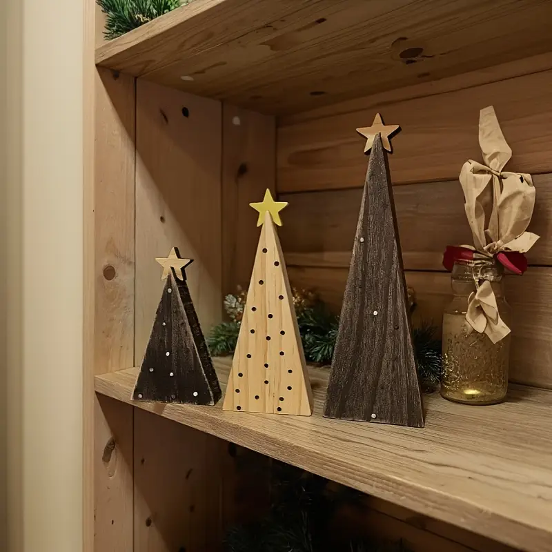 polka dot wooden christmas tree set 3pcs rustic farmhouse - Temu Mauritius