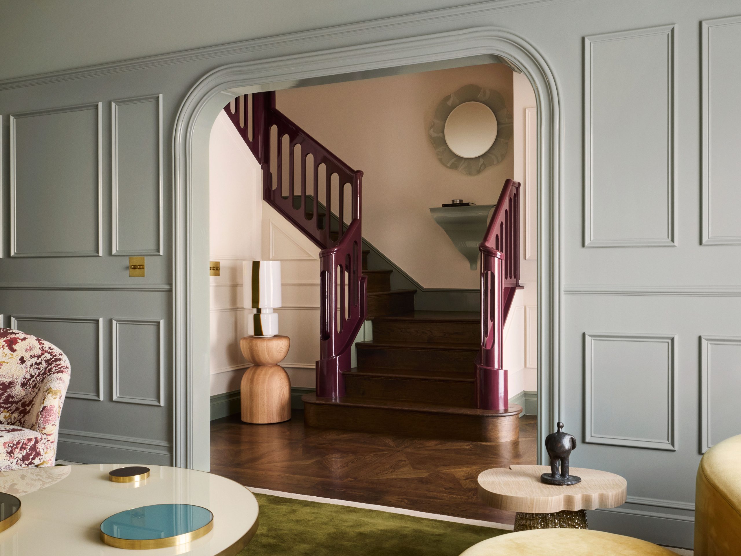 Powder pink walls and a burgundy staircase playfully transform a historic California home | House & Garden
