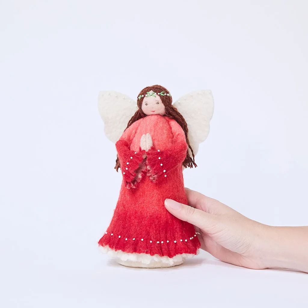 Praying Angel Tree Topper – Handmade Felt Red Christmas Angel