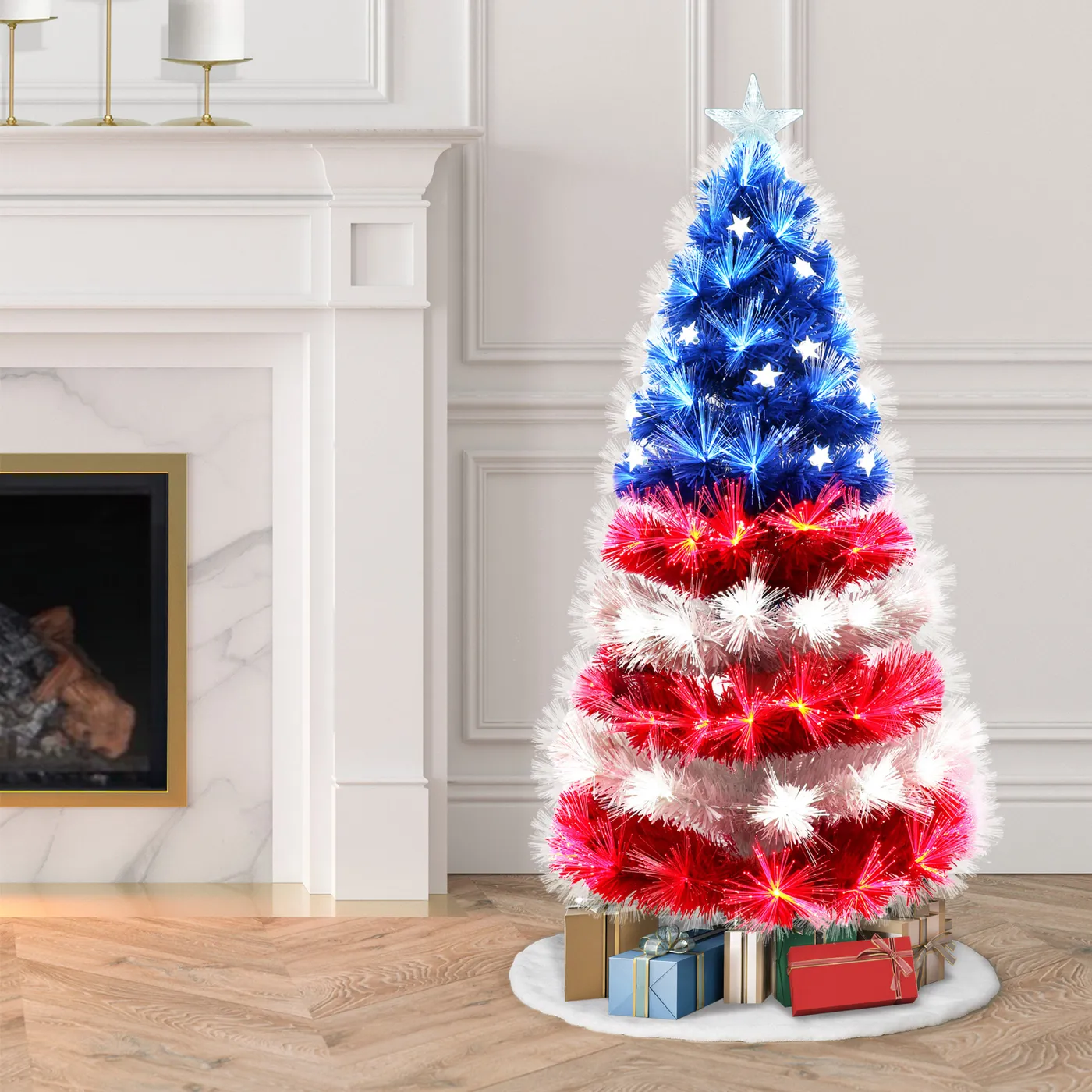 Pre-lit 4' Fiber Optic Patriotic Artificial Christmas Tree, Red/White/Blue