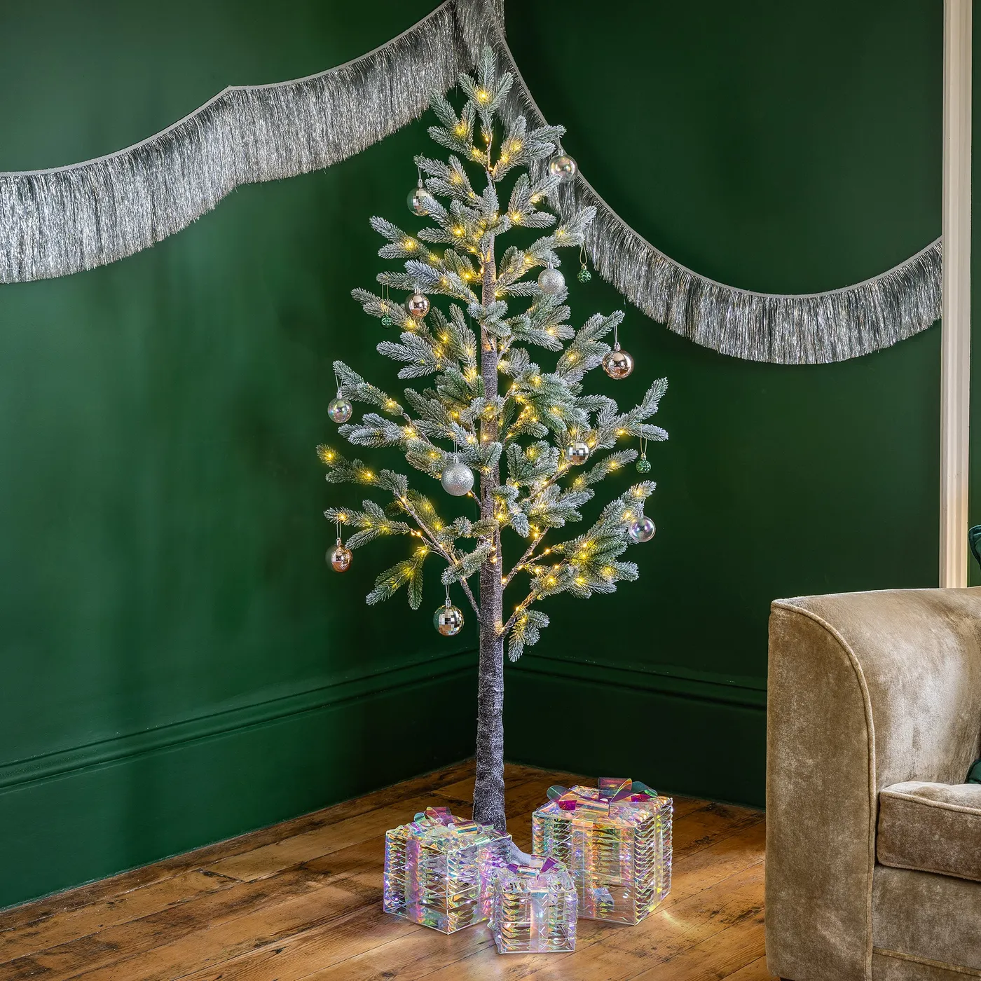 Pre-Lit Halden Fir Flocked Christmas Tree | 5ft & 6ft | Christow