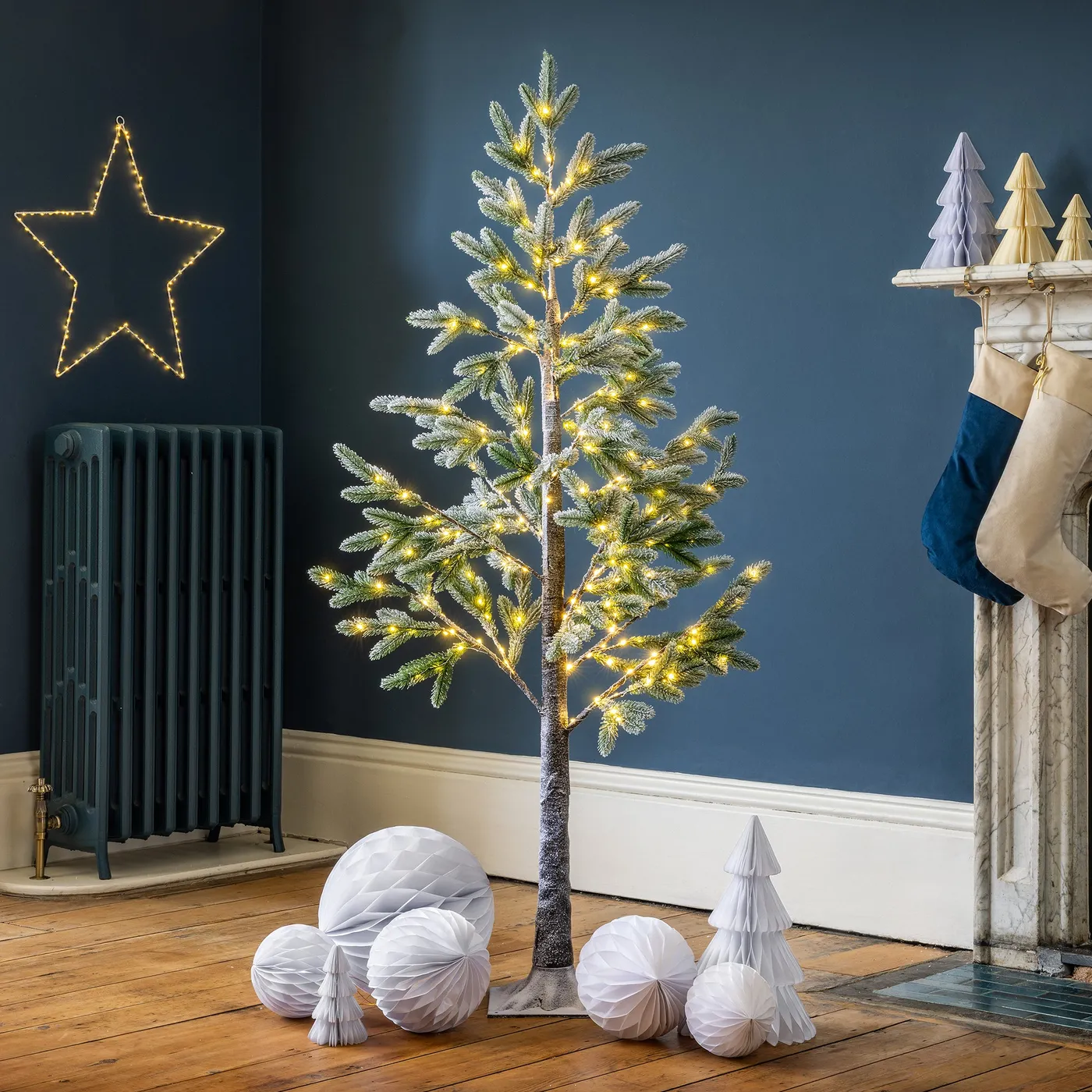Pre-Lit Halden Fir Flocked Christmas Tree | 5ft & 6ft | Christow