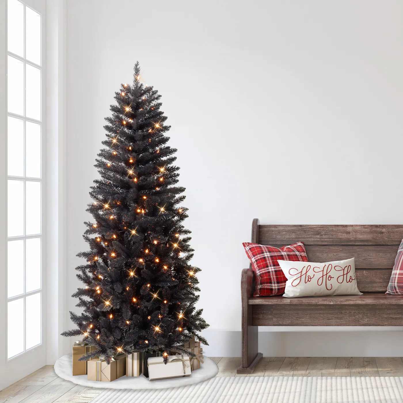 Puleo 6' Pre-lit Black Carson Pine Artificial Christmas Tree: PVC, Indoor, Includes Stand