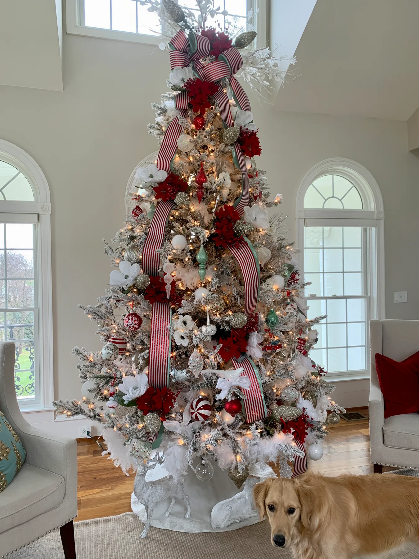 Red And White Christmas Tree 10 Ft Christmas Tree With Red White Floral  Design Shrih Management
