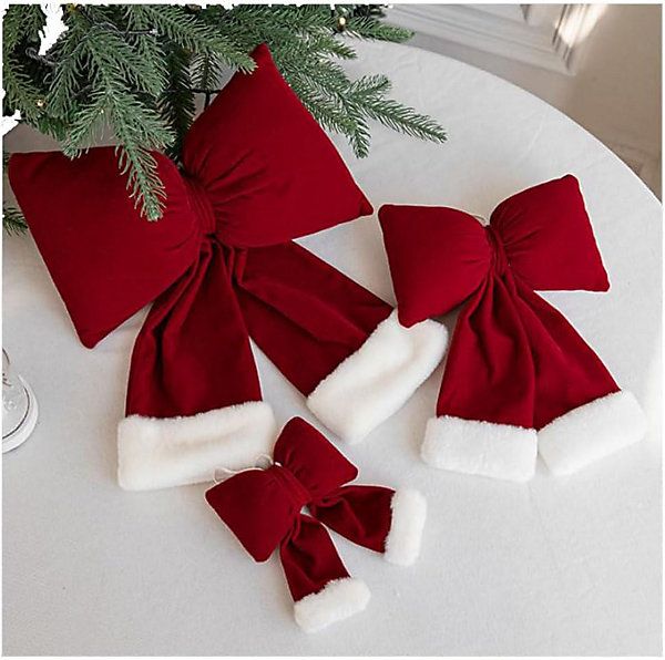 Red Velvet Christmas Bow Luxury Tree Ribbon for Decoration Portable Wreath  Bow 1PCS Medium