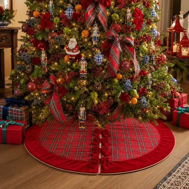 Red Velvet Christmas Decorations Tree Skirt Velvet Red Velvet Christmas Tree Skirt Holiday Tree Decoration Base
