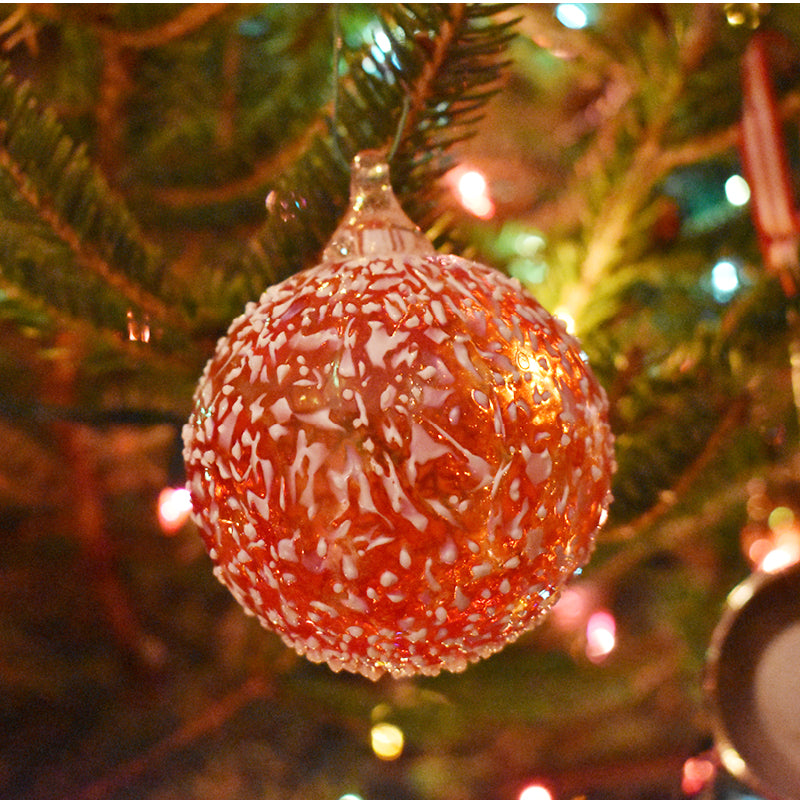 Red & White Speckled Art Glass Ornament - An American Craftsman