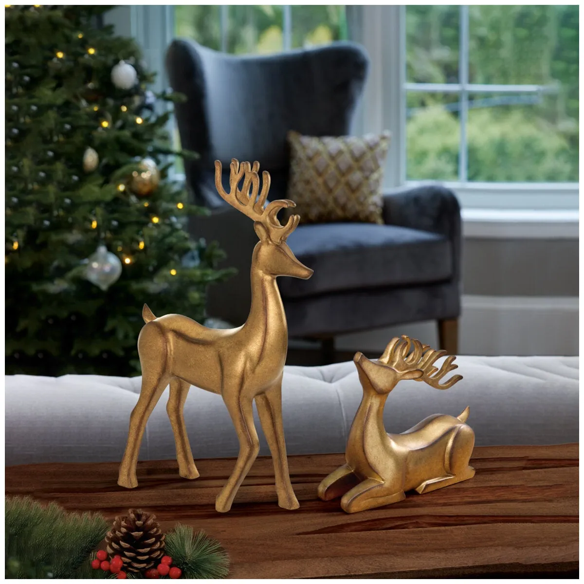 Resin Tabletop Reindeer Decor Set 2 Piece Gold | Costco A...
