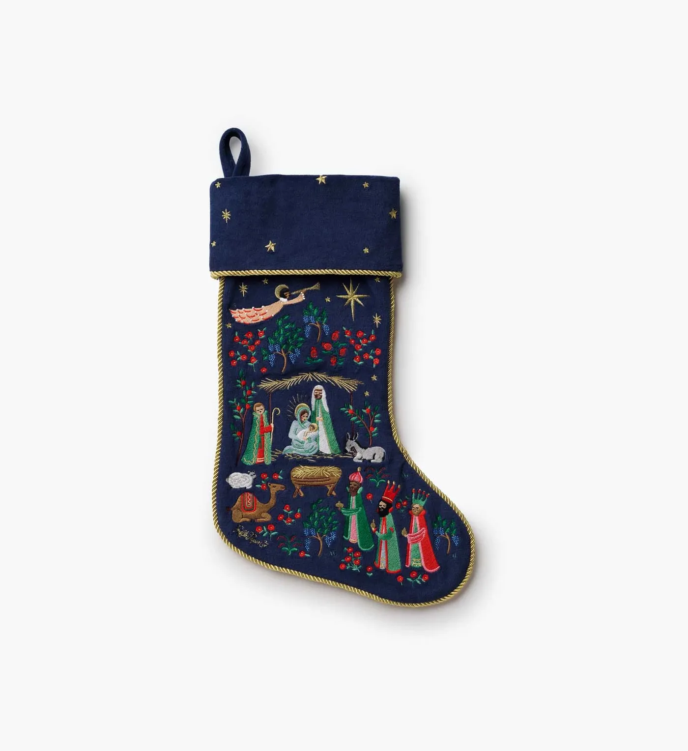 Rifle Paper Co. Embroidered Stocking Nativity