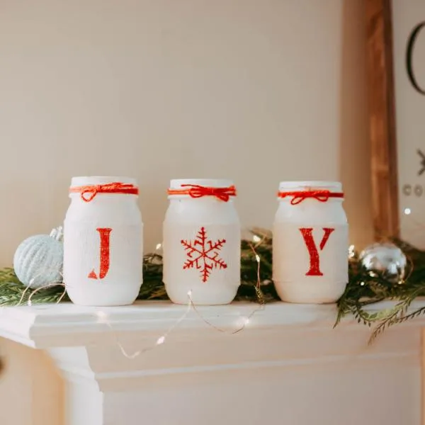 Rustic Christmas Table Centerpiece JOY - White and Red JOY Table Decor