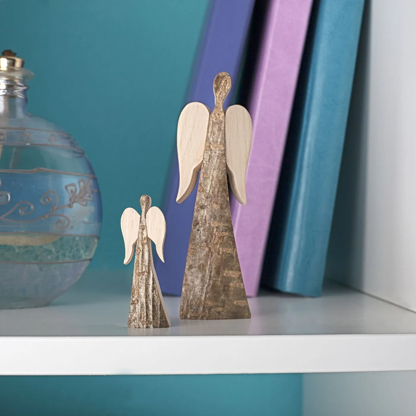 Rustic Wooden Angel Figurine with Wings - Forest Decor