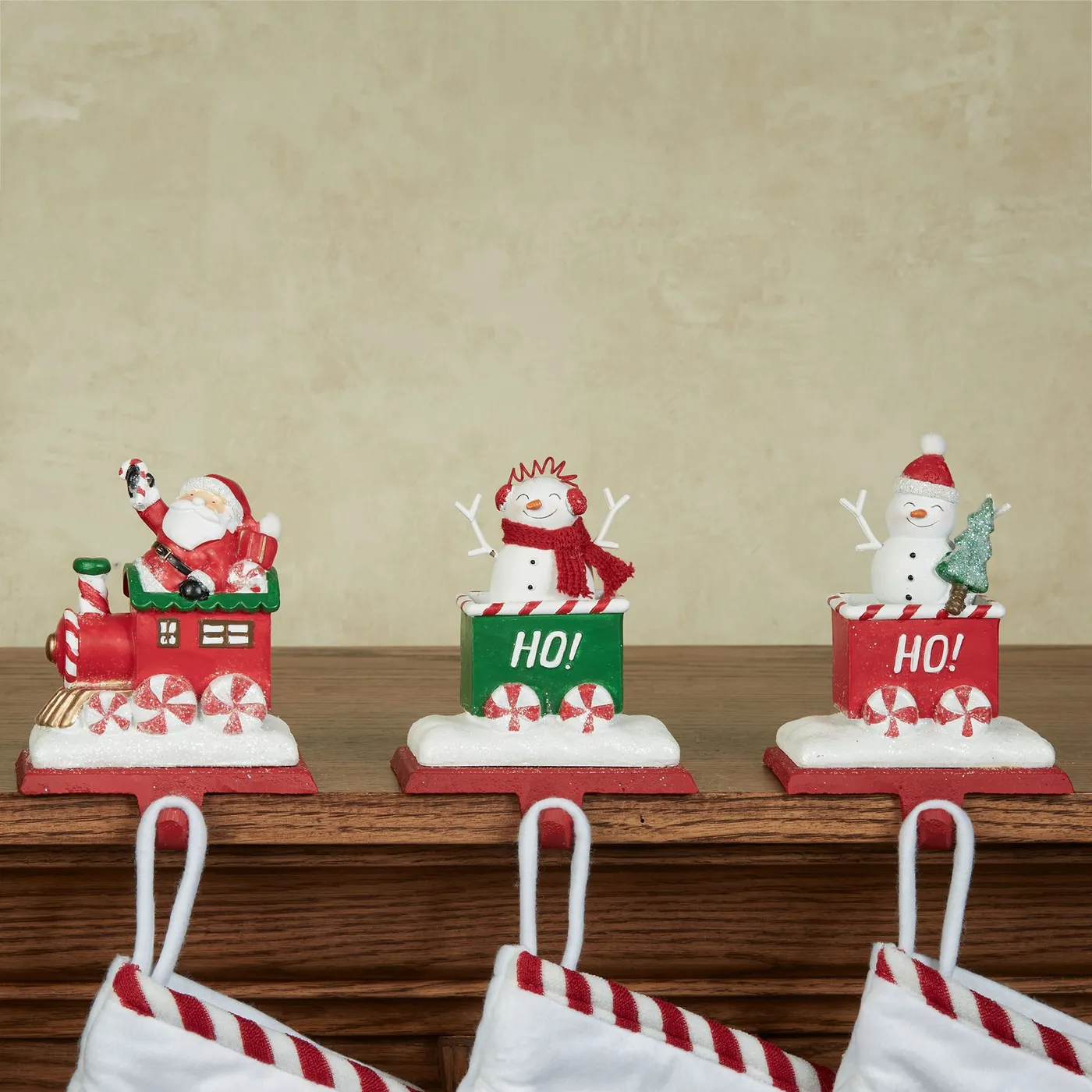 Santa and Company Stocking Holders Red Set of Three