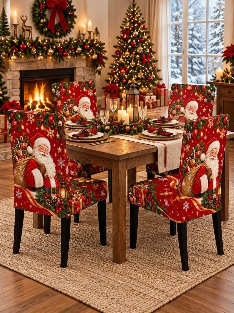 Santa Claus Gift Bag Dining Chair Cover Set Red Snowflake Christmas Chair Covers Restaurant Party Holiday Home Decor Christmas Decorations Christmas Home Decor | SHEIN USA