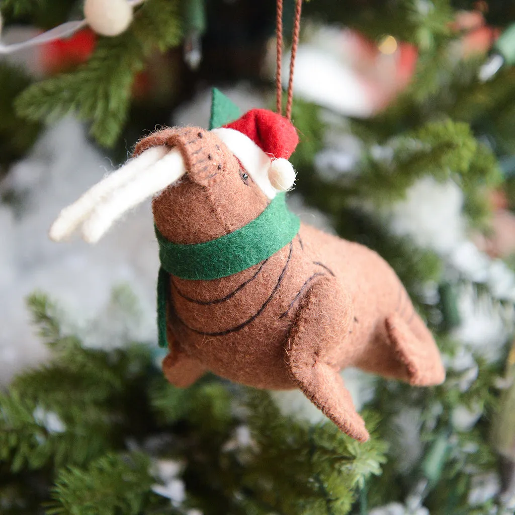Santa Walrus Ornament | Handmade Felt Arctic Holiday Decor