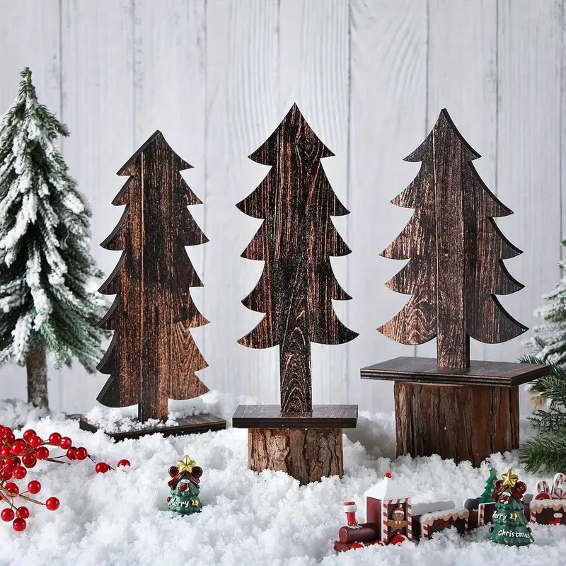 set 3 rustic farmhouse christmas trees wooden tabletop - Temu Cyprus