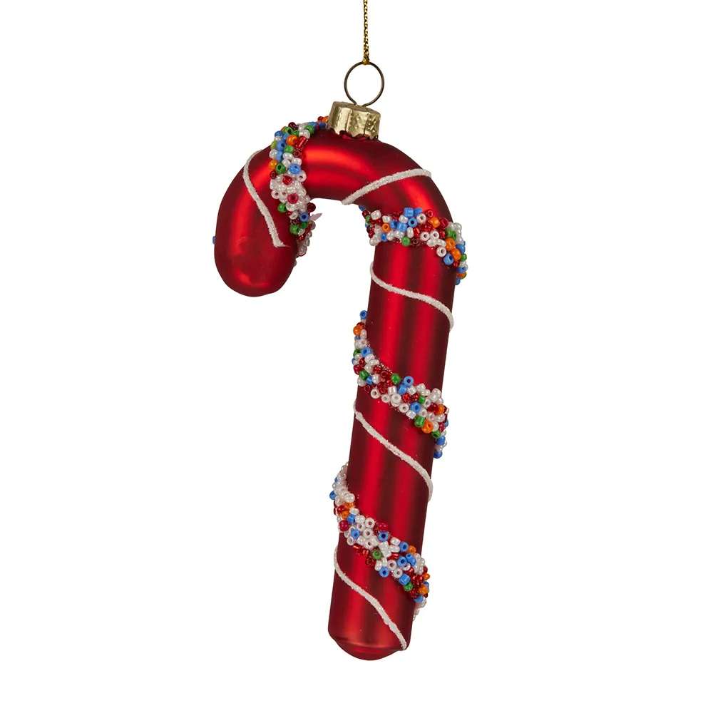 Set of 6 Christmas Tree Decorations- Red Glass Candy Cane with Sprinkles,  13cm | Swish Collection Christmas Decorations