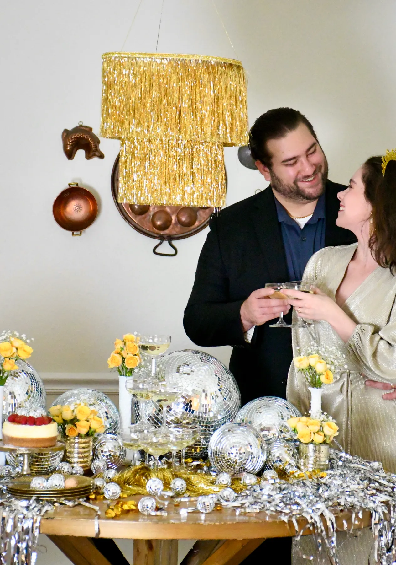 Setting a glitz and glam champagne tower for New Year's Eve