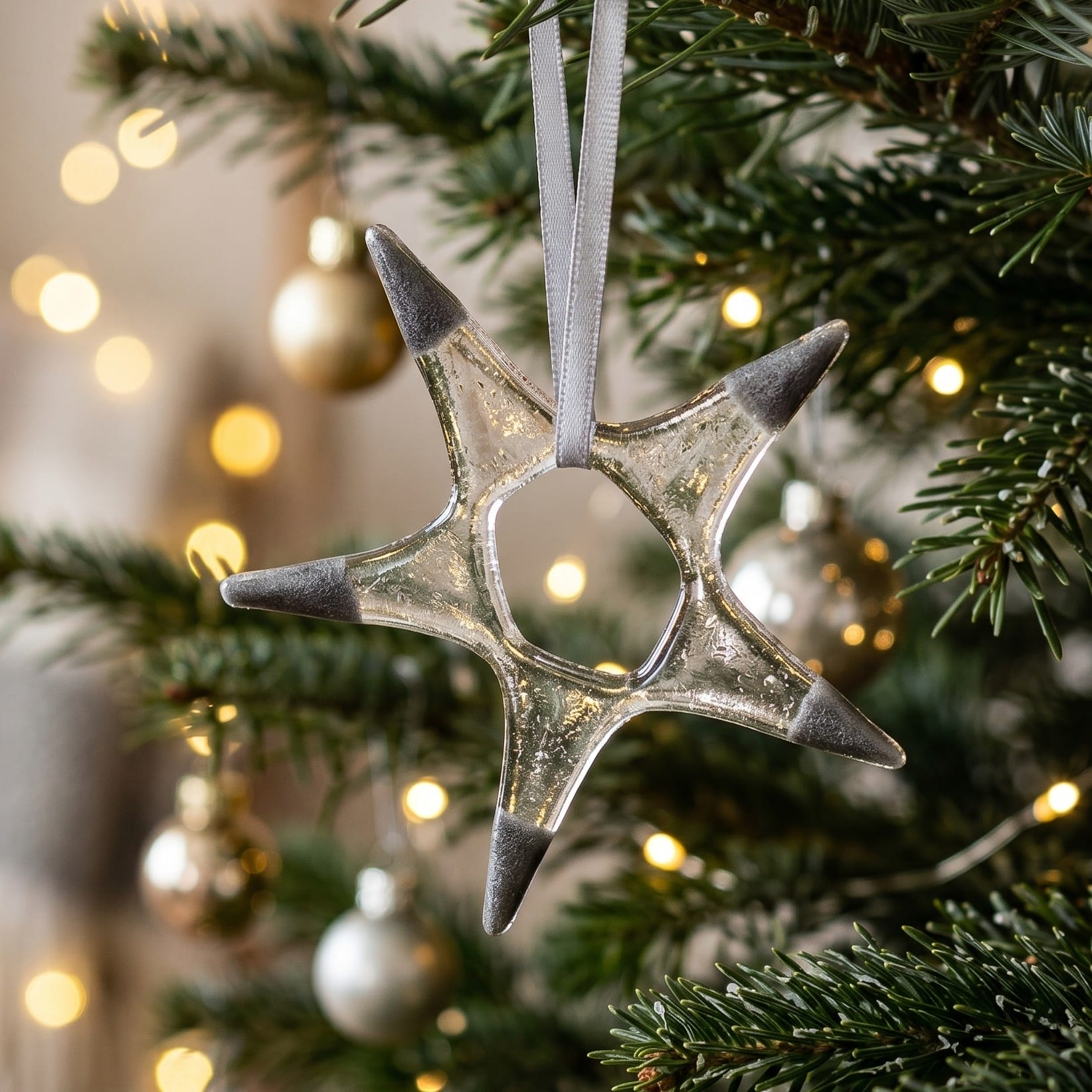 Silver Metallic Fused Glass Christmas Stars | Vivid Lux Glass
