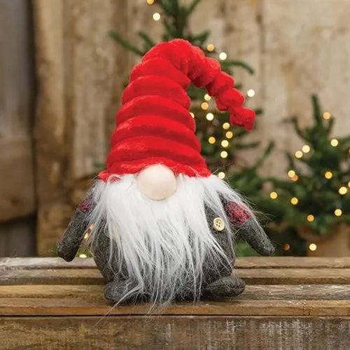 Small Plush Red Dk Gray Plaid Santa Gnome w Red Hat