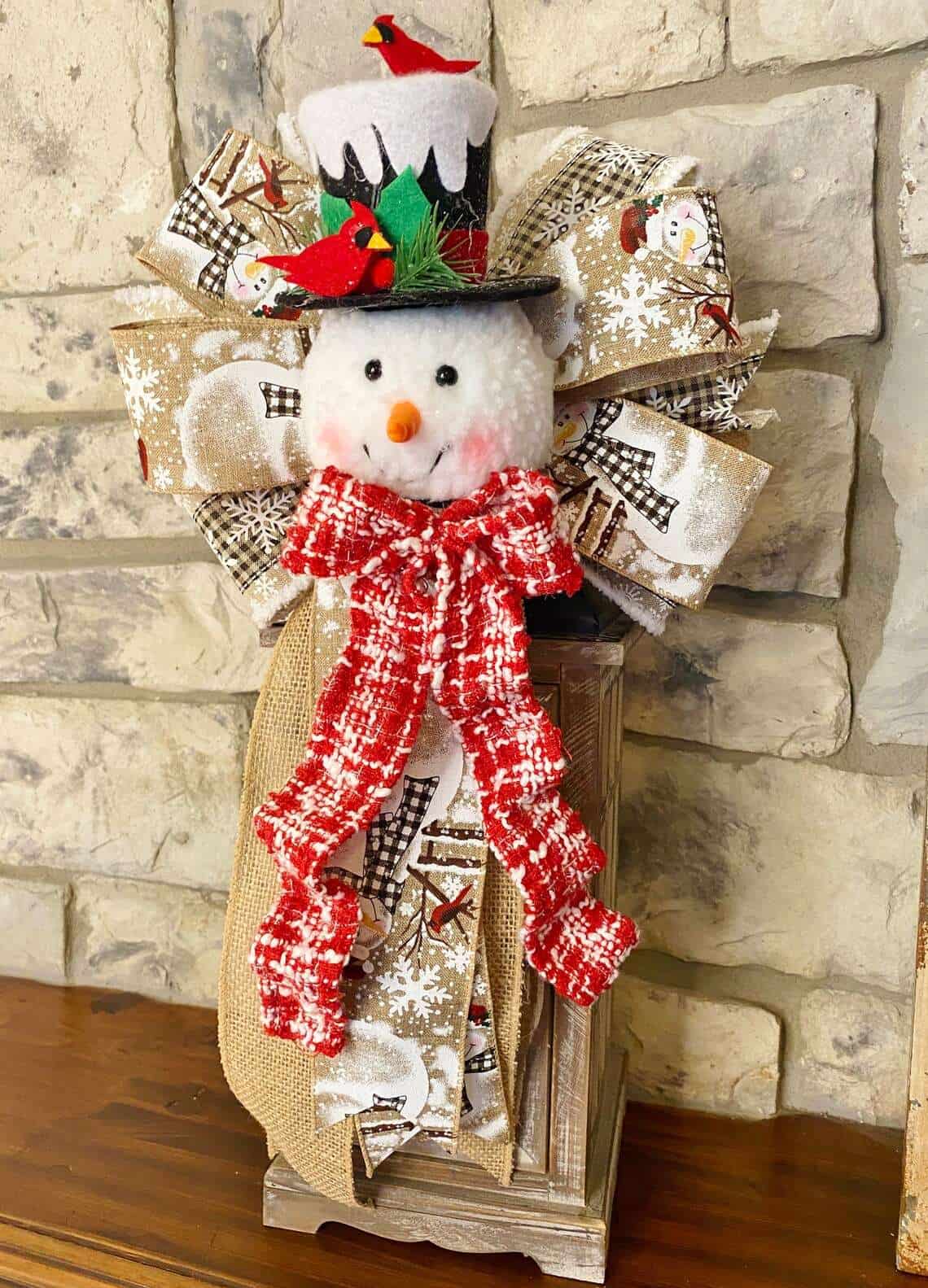 Snowman head ornament bow for Christmas tree or wreath - Timeless Floral Boutique