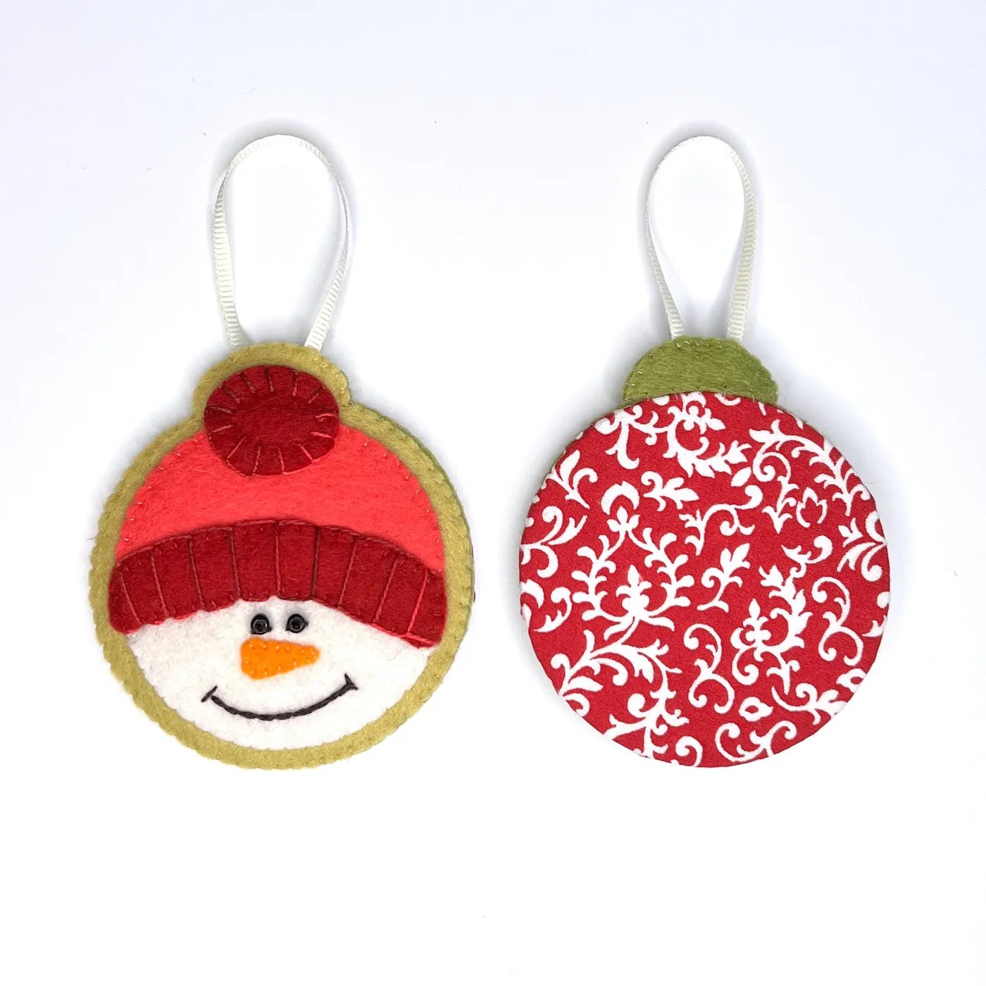 Snowmen Bauble Disc Ornaments | Wool Felt – Make & Made Fiber Crafts