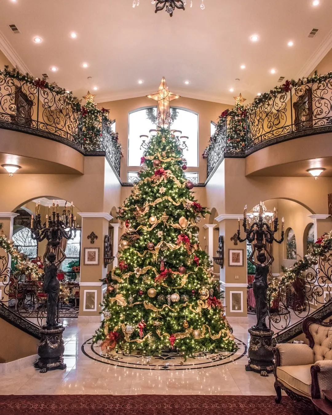 Splendid 12ft Christmas Tree with Gold Red Decorations