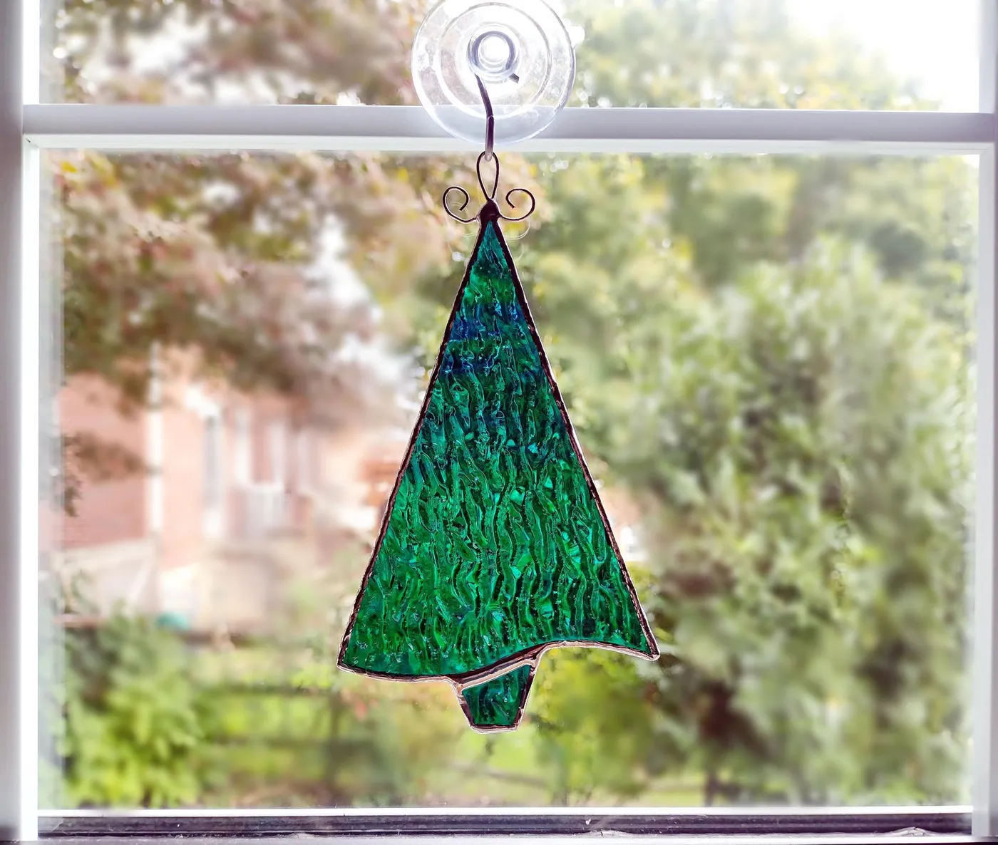 Stained Glass Christmas Tree Suncatcher / Ornament, Green Iridescent  Cathedral Glass