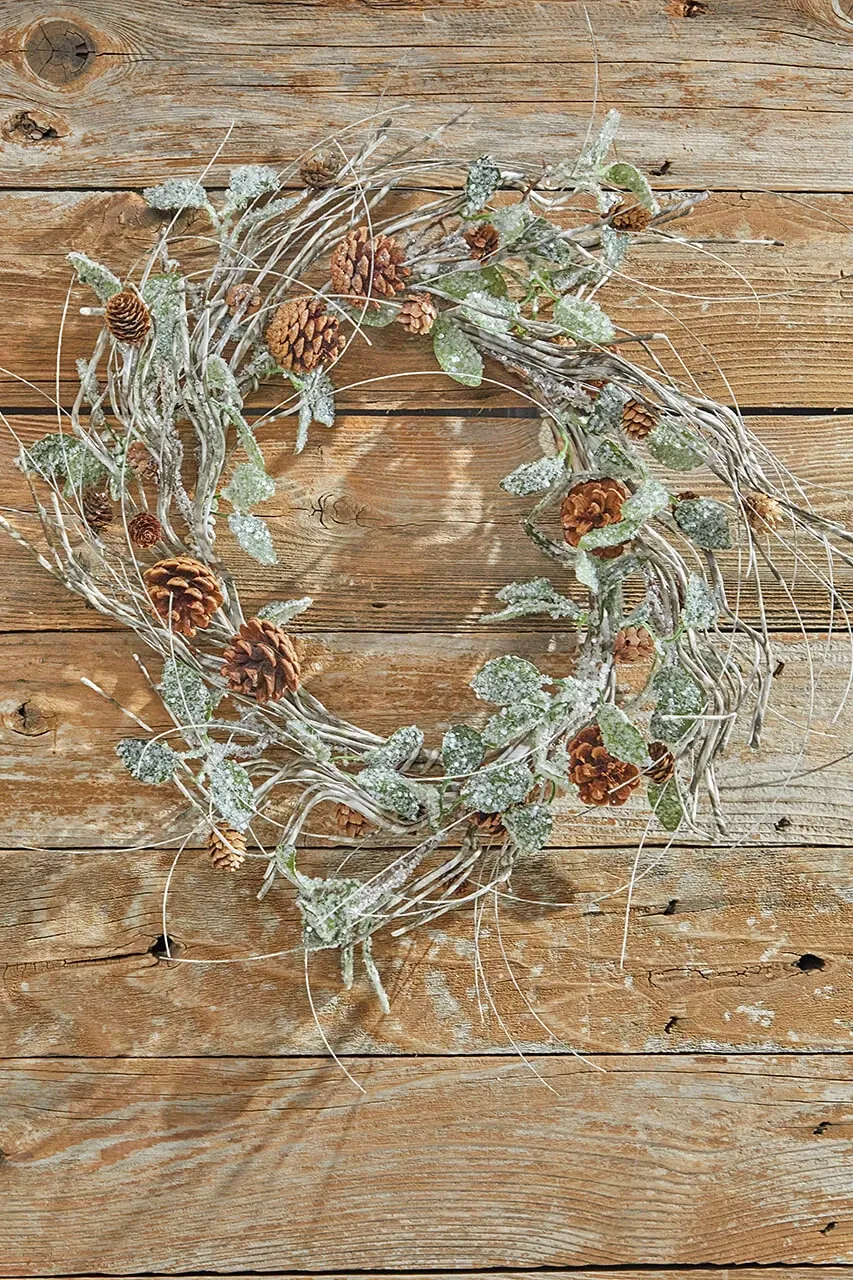 Sullivans Artificial Birch, Leaf and Pinecone Wreath 30'H Green