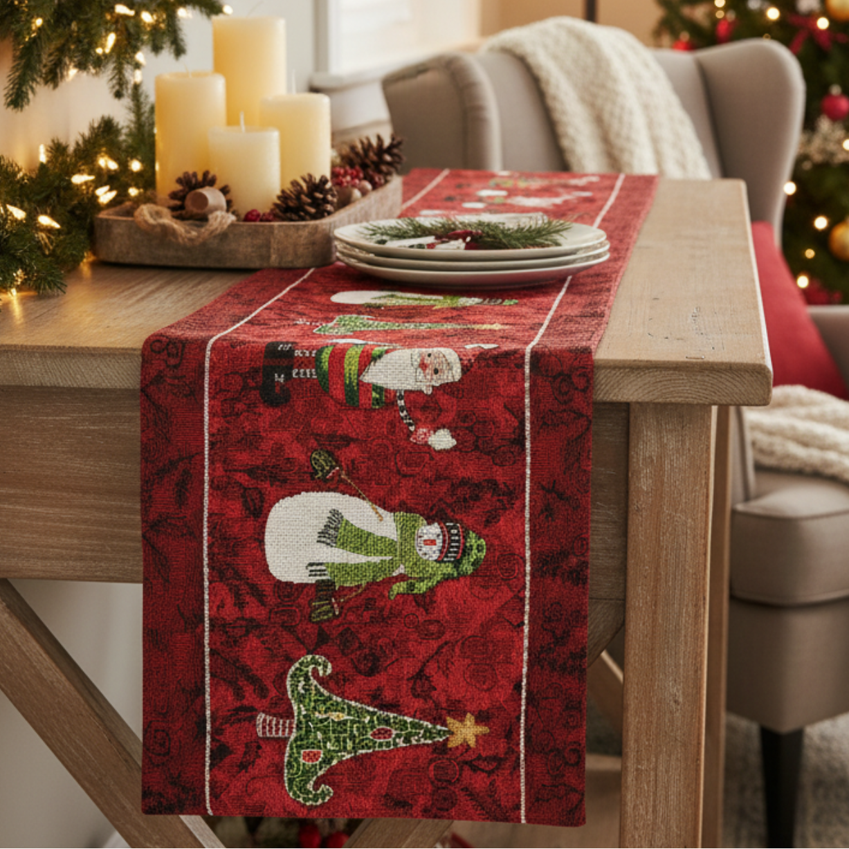 Tache Here Comes Santa Claus Vintage Holiday Woven Tapestry Table Runners (8577TR) 13 x 72