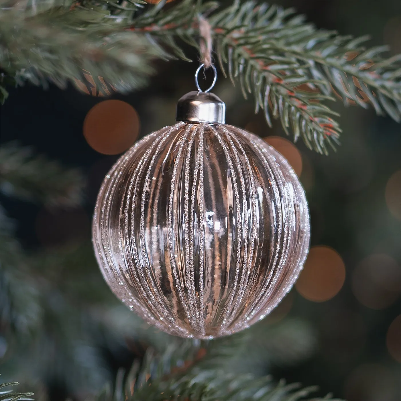 Taupe Glitter Christmas Bauble Glass | 8 cm | Chic & Elegant | It's...