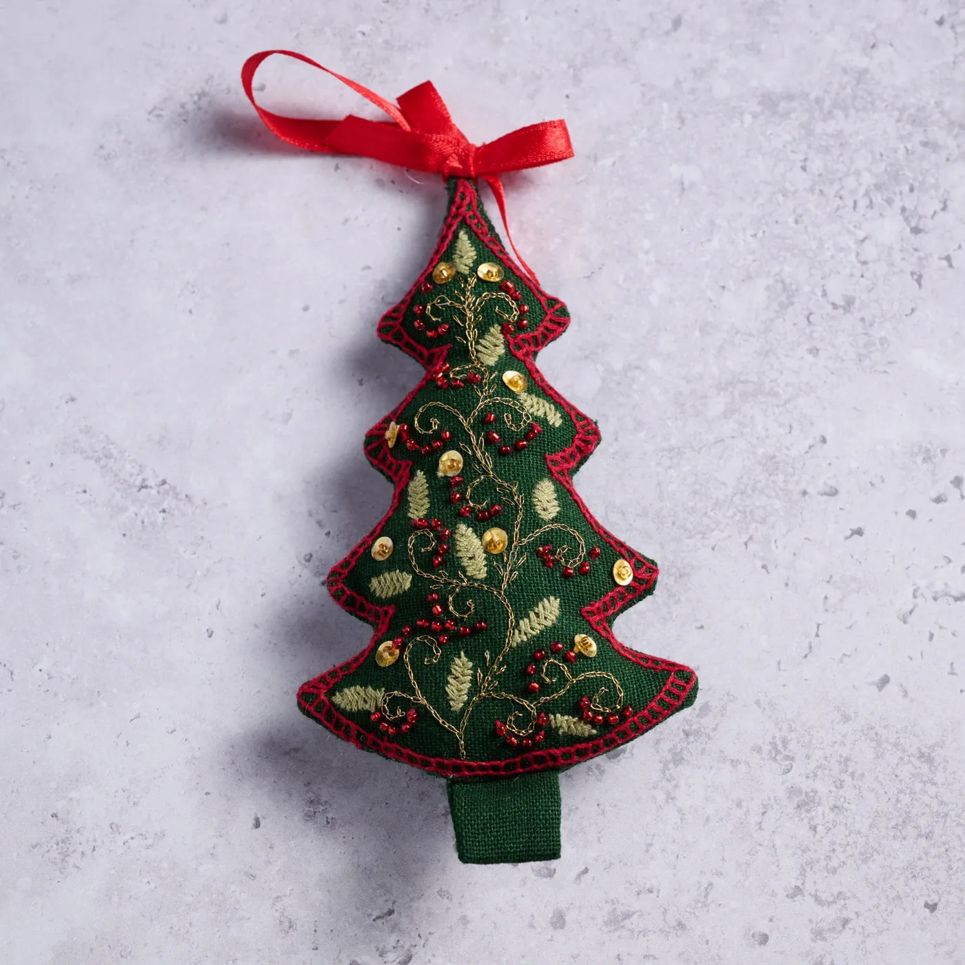 Ten Thousand Villages Adorned Christmas Tree Embroidered Ornament