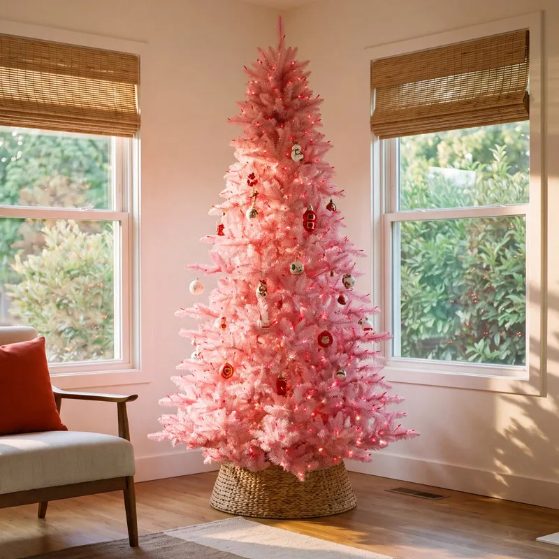 The Holiday Aisle® Pink Cashmere Flocked Fir Christmas Tree & Reviews |  AllModern